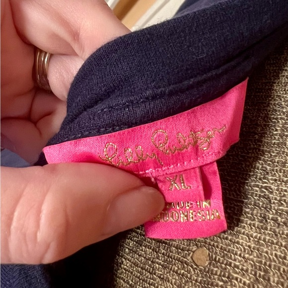 Lily Pulitzer Long Sleeve Navy Dress with Beaded Floral Accents sz XL - Picture 6 of 6